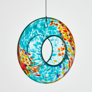 Hand Blown Glass Bird Feeder, Teal Swirl, 2 of 4