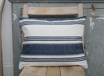 Blue And Cream Vintage Linen Scatter Cushion, 3 of 4