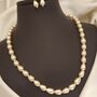 Golden Oval Shape Classic Diana Wedding Pearl Necklace And Earring Set, thumbnail 2 of 2