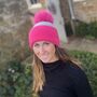 Pink And Grey Pompom Hat, thumbnail 1 of 2