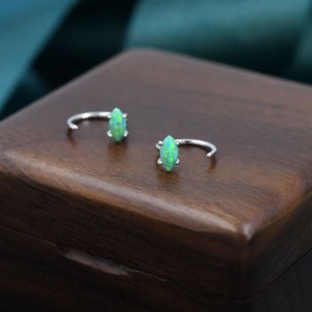 Mint Green Opal Marquise Huggie Hoop Earrings, 8 of 12