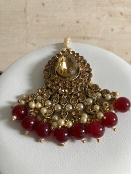 Indian Gold Plated Maroon Pearl Choker Set, 7 of 7