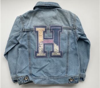 Personalised Varsity Letter Upcycled Denim Kids Jacket, 9 of 12