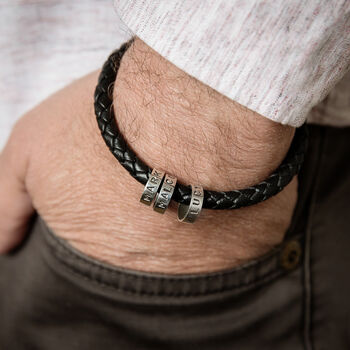 Men's Leather Hoop Bracelet, 2 of 11