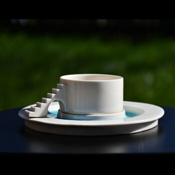 Sculptural Castle Porcelain Cup And Glass Saucer, 4 of 6