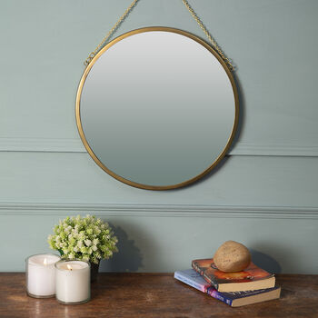 Hanging Wall Mirror Golden Finish Round, 3 of 7