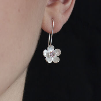 Silver Blossom Birthstone Drop Earrings, 3 of 7