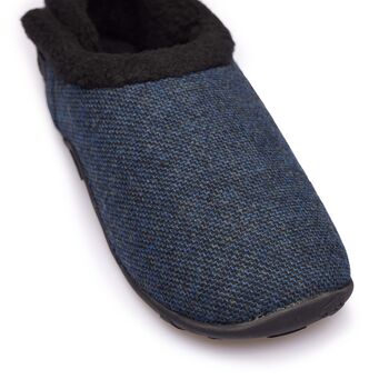 Tony Dark Blue Tweed Mens Slippers/Indoor Shoes, 6 of 8