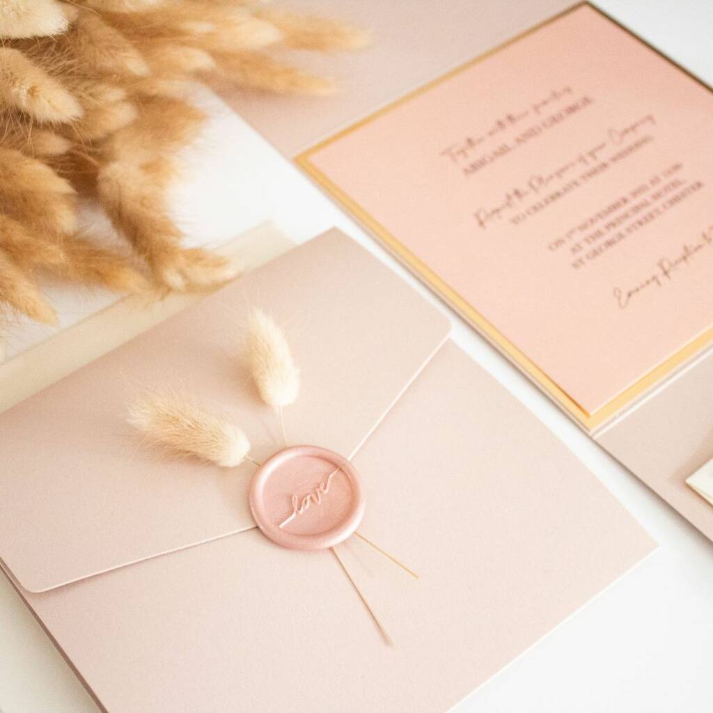 Blush Pink And Gold Bunny Tails Wedding Invitation, 1 of 9
