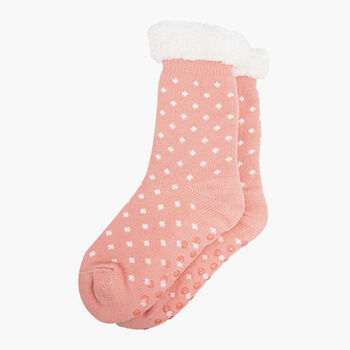 Women's Long Slipper Socks Grip Sole Spots Pink, 3 of 3