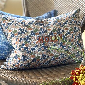 Cushion Embroidered Personalisation Liberty Print, 4 of 10