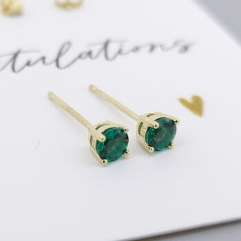 Mini 9ct Yellow Gold Emerald Stud Earrings, 5 of 7