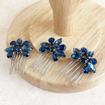 Navy Blue Crystal Hair Comb Set, 3 of 5
