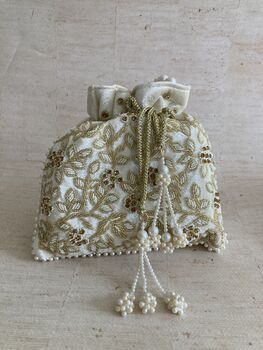 White Velvet Handcrafted Potli Bag, 3 of 10
