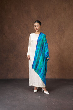 100% Mulberry Silk Scarf, Turquoise And Peacock Blue In Gift Box, 11 of 11