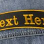 Large 29cm Top Arched Rocker One Line Personalised Text Embroidered Fabric Iron On Patch, thumbnail 3 of 6