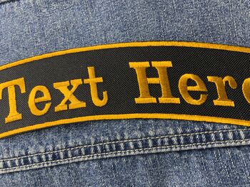 Large 29cm Top Arched Rocker One Line Personalised Text Embroidered Fabric Iron On Patch, 3 of 6