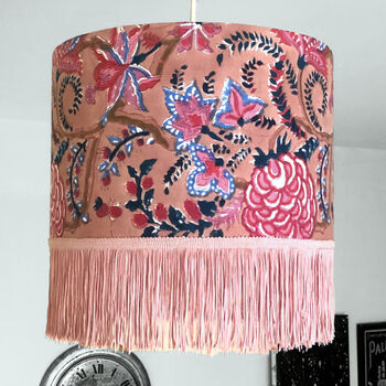Dusky Pink Indian Block Print Lampshade With Fringe, 3 of 5