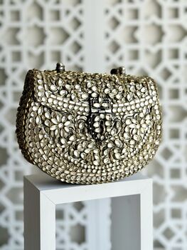 Amritsar Antique Handcrafted Kundan Clutch Bag, 6 of 9