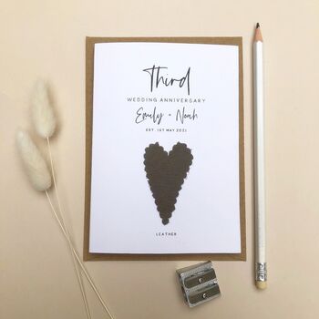 3rd Leather Heart Wedding Anniversary Card, 6 of 7