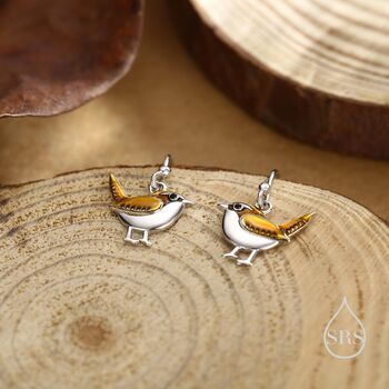 Sterling Silver Wren Bird Drop Hook Earrings Earrings, 3 of 11