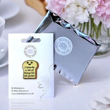 I Tolerate A Lot Of Things But Not Gluten Bread Slice Enamel Lapel Pin, Gluten Free Brooch Badge, Celiac Disease Awareness Gift, 2 of 8