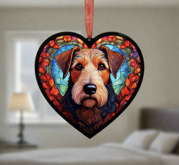 Airedale Terrier Stained Glass Effect Heart Suncatcher, 4 of 6
