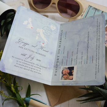 Passport Map Watercolour Style Wedding Invitation, 8 of 12