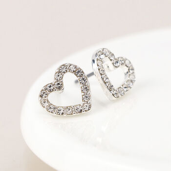 Silver Plated Crystal Heart Studs – 12mm, 2 of 5