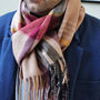 Men's Yellow And Plum Stripe Wool And Cashmere Blend Scarf, thumbnail 5 of 12