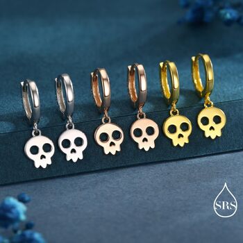 Skull Huggie Hoop Earrings In Sterling Silver, 8 of 12