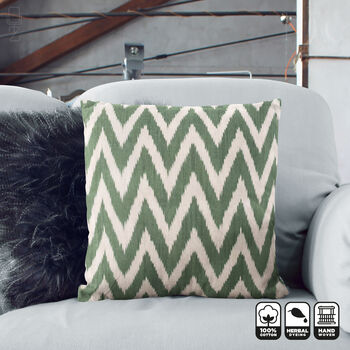 Green Zig Zag Hand Woven Ikat Cushion Cover, 7 of 10