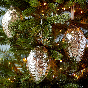 Set Of Three Antique Effect Glass Oval Christmas Bauble, 2 of 5