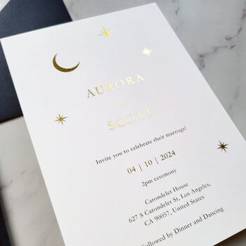 Aurora Moon And Stars Wedding Invitation, 2 of 4