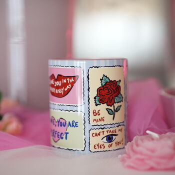 Love Stamp Valentine Mug Romantic Playful Stamp Design, 4 of 4