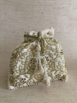 White Velvet Handcrafted Potli Bag, 8 of 10