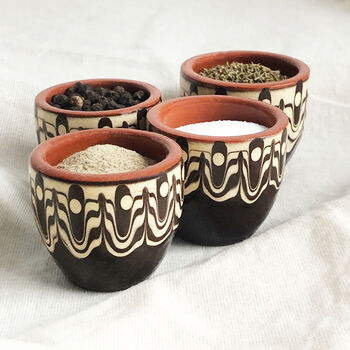 Set Of Four Brown Ceramic Stoneware Pinch Or Dip Pots, 2 of 5