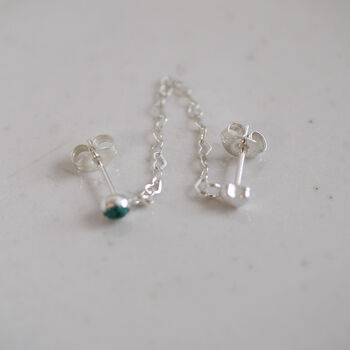 Sterling Silver Heart Birthstone Chained Mini Studs, 3 of 4