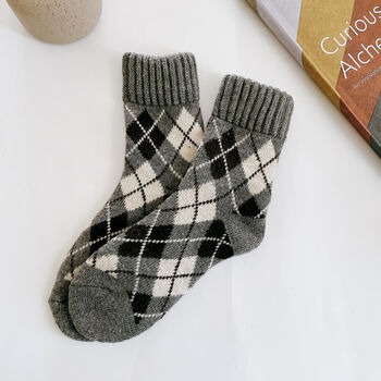 Extra Thick Argyle Check Wool Socks For Men, 8 of 11