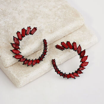 Large Red Crystal Spiral Hoop Earrings, 2 of 3