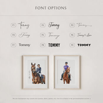 Horse And Rider Portrait Gift, Custom Hand Drawn Print, 8 of 9