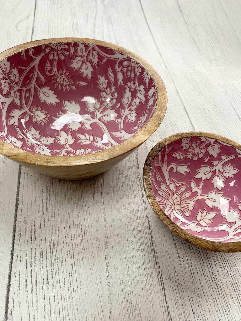 Pink Blossom Medium Mango Wood Bowl By Effortless Trading Co