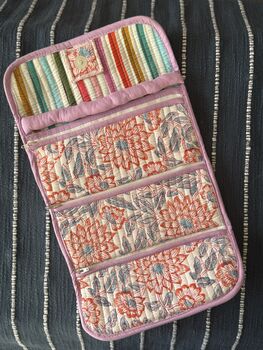 Quilted Block Print Toiletry Roll Up Pouch: Travel Kit, 2 of 12