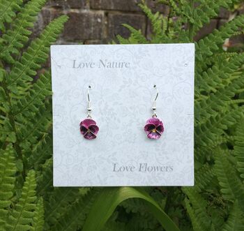 Pansy Pink Flower Drop Earrings, 2 of 4