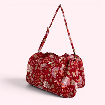 Large Weekend Duffle Bag | Red Block Print Floral, 7 of 7