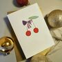 Personalised Cherry Christmas Card With Pink Gold Leaf Bow, thumbnail 5 of 5