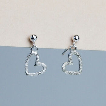 Sterling Silver Dainty Heart Dangle Stud Earrings, 2 of 5