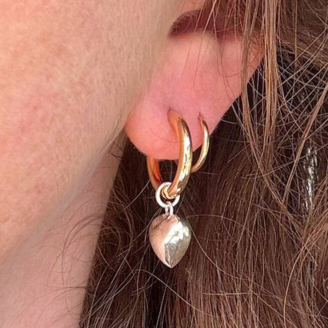 Aubrey Puffy Heart Mixed Metal Small Hoop Earrings, 1 of 5