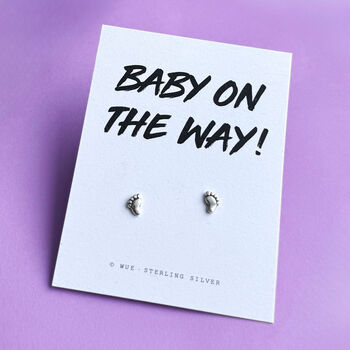 New Baby Sterling Silver Little Feet Earrings With Choice Of Message Card, 2 of 4
