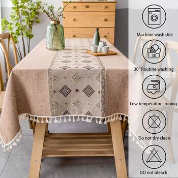 Cotton Linen Tablecloth Design With Tassel, 5 of 7